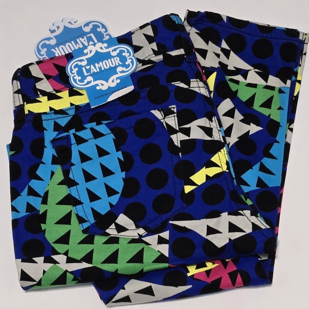 🖤 NWT L'Amour Nanette Lepore Size 7	Multicolor Bright Legging Pants Geometric - Picture 2 of 9
